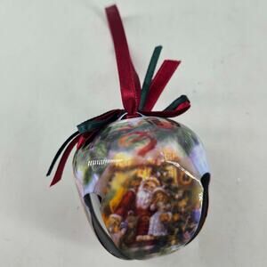 Vintage Santa Christmas image metal jingle bell ornament